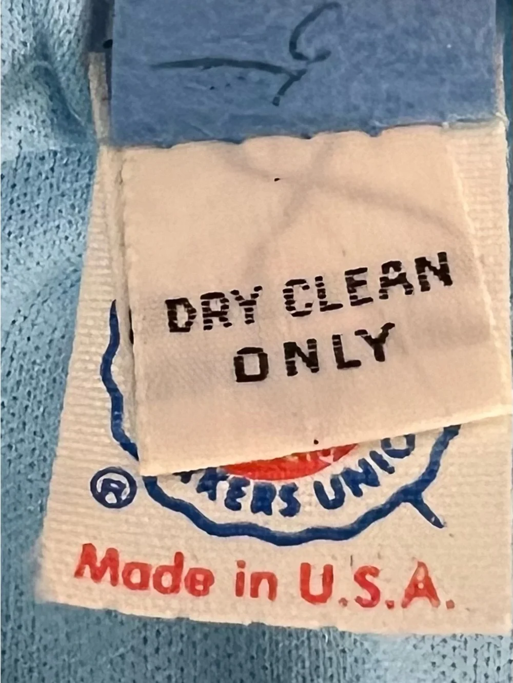 16 1/2 Blue Formal Gown Dress Jacket Rhinestone Made USA Union Label